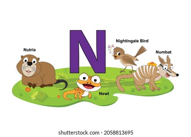 cute animal name with alphabet letter N