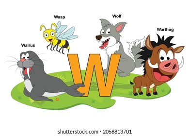 cute animal name with alphabet letter W