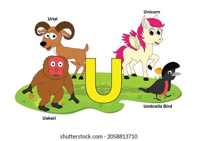 cute animal name with alphabet letter U