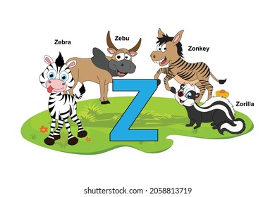 cute animal name with alphabet letter Z