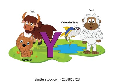 cute animal name with alphabet letter Y