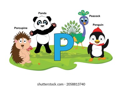 cute animal name with alphabet letter P