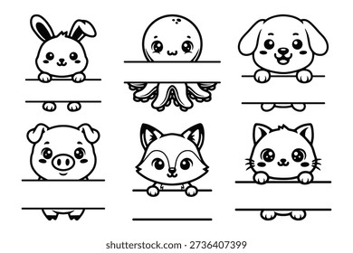 Cute Animal Name Frame Vector Bundle, Adorable Baby Animal Name Sign Design