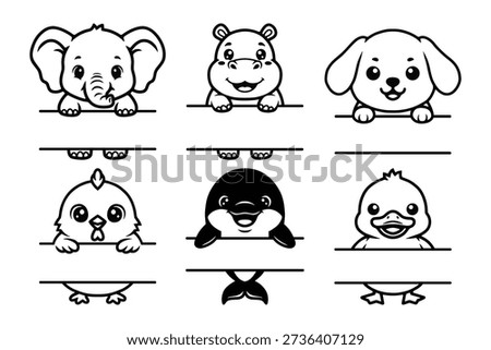 Cute Animal Name Frame Vector Bundle, Adorable Baby Animal Name Sign Design