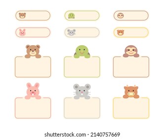 A cute animal name tag with bears, rabbits, turtles, mice, cows and sloths.
