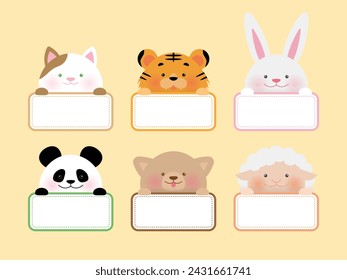 Cute animal name tag sticker set