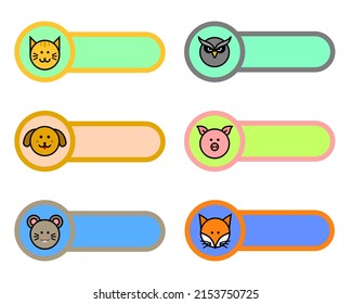 Vektor-Design des Tiernamensschilds. Hinweis Name und Anschrift, Tag, Aufkleber-Schuletiketten Namensschilder, Aufkleber, Notebooks