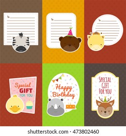cute animal note papers collection, illustration vector.