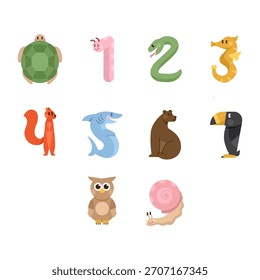 Ilustração vetorial de número animal bonito para a educação