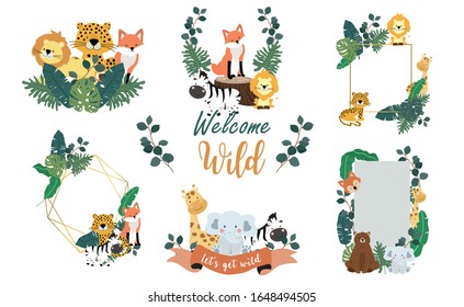 Cute animal object collection with leopard,lion,fox,bear. illustration for icon,logo,sticker,printable