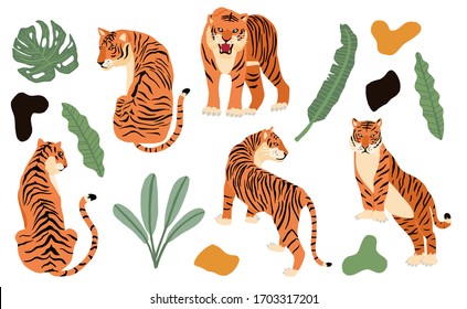 Cute animal object collection with leopard,tiger. illustration for icon,sticker,printable