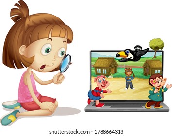 Ilustração de fundo de animal bonito no computador