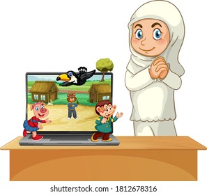 Cute animal on computer background illustration