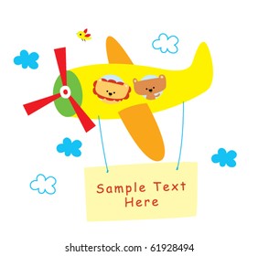 cute animal on flying plane with message