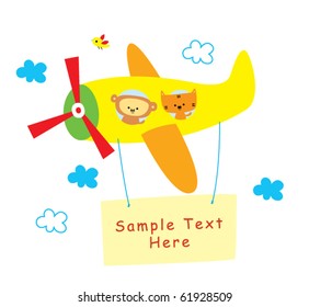 cute animal on flying plane with message