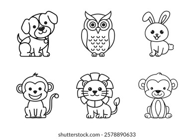 Cute Animal Outline Vector Illustrations for Coloring Books, Educational Materials, Kids' Learning Activities, and Creative Projects