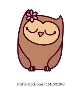 cute animal owl bird female cartoon icon on white background vector illustration