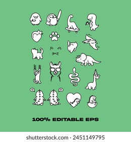 cute animal pack isolated design, animal background, beautiful art, cartoon character, coloring book for children, drawing face, funny graphic