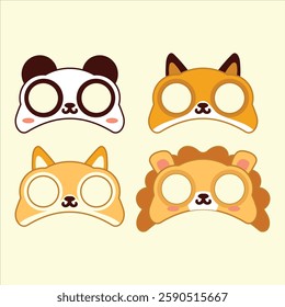 Cute animal panda fox shiba inu lion birthday mask cartoon illustration