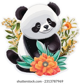 cute animal panda sticker cartoon vector illustration