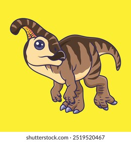 Cute animal Parasaurolophus cartoon character vector Illustration.