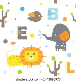 cute animal pattern with alphabet