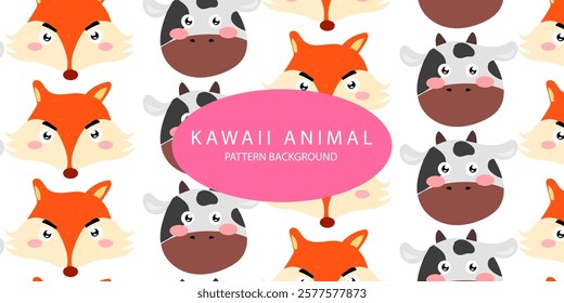 cute animal pattern background. head animal giraffe, dog, pig