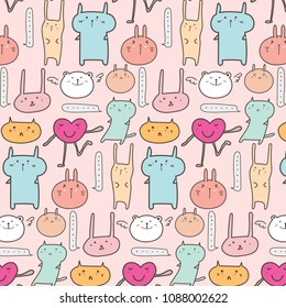 Cute Animal Pattern Background. Vector Illustration.