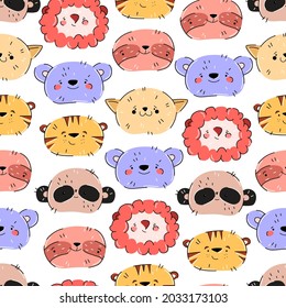 Cute animal pattern in hand drawn trending style on white background. Vector stock illustration