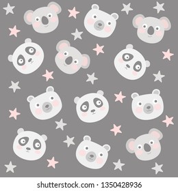 Cute animal pattern with koala, panda and polar bear 