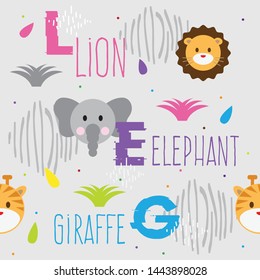 cute animal pattern with lion and giraffe