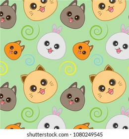 Cute animal pattern on light green background. Ideal for textiles and wrapping paper.