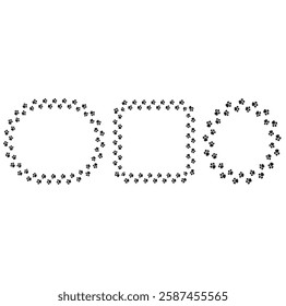  Cute animal paw print frame with copy space. Animal pet dog paw prints border template set. Vector illustration