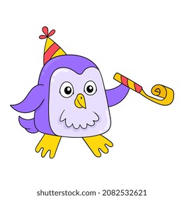 cute animal penguin is having a happy party, vector illustration art. doodle icon image kawaii.