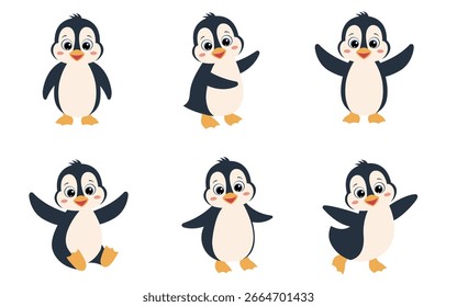 Cute animal penguin set characters. Cute penguin in different poses.