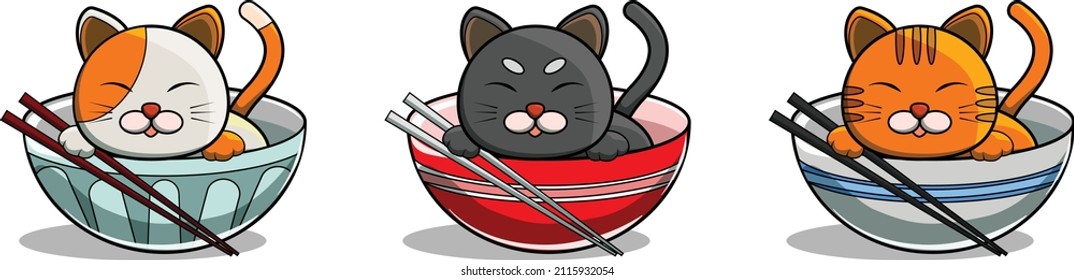 cute animal pet, homie cat playing in a japanese anime bowl