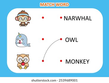 cute animal picture match the word . educational game for kids 