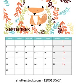 cute animal planner september 2019