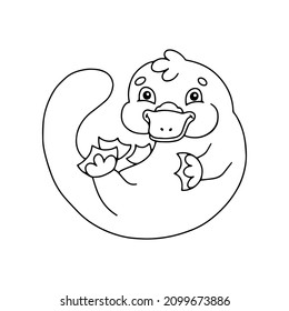 Cute animal platypus. Coloring book page for kids. Cartoon style. Vector illustration isolated on white background.