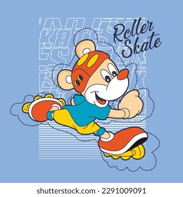 Cute animal playing roller skates, vector illustration