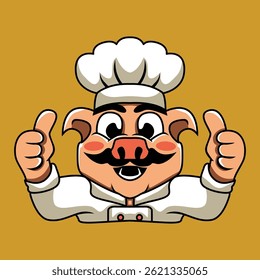 Cute Animal Pork Chef Mascot Illustration