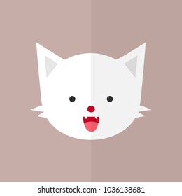 cute animal portrait in flat vector illustration design, head shot white smiling cat on pink background cartoon