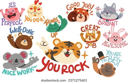 Cute animal positive appreciation cartoon vector sticker