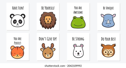 Cute animal poster motivation card doodle cartoon illustration flat cartoon style design
