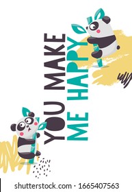 Cute animal poster with Panda Bears - You make me happy
