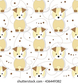 Cute animal puppy seamless pattern. Childish wallpaper. Cartoon graphic background. Sweet pet design. Funny character illustration