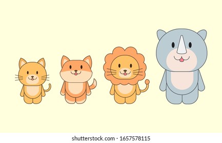 cute animal rhino lion fox cat. adorable animal character