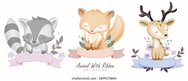Cute Animal With Ribbon Template