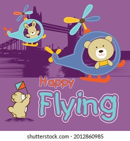 cute animal is riding a helicopte