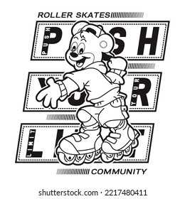 cute animal roller skates run fast vector illustration
